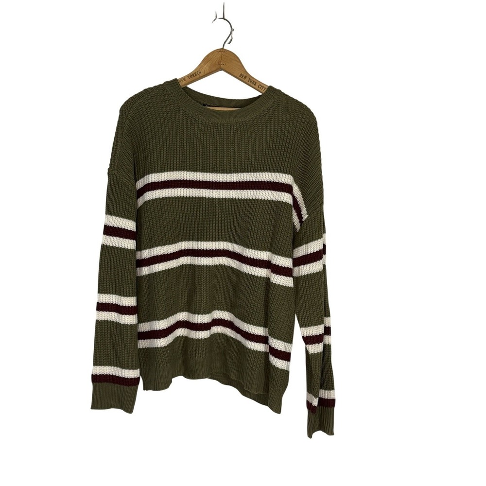 Nikak 2XL Sweater Olive maroon Striped long sleeve